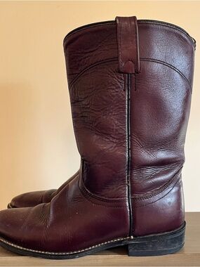 Vintage Women's Deep Burgundy Leather Mid-Calf Heeled Boots